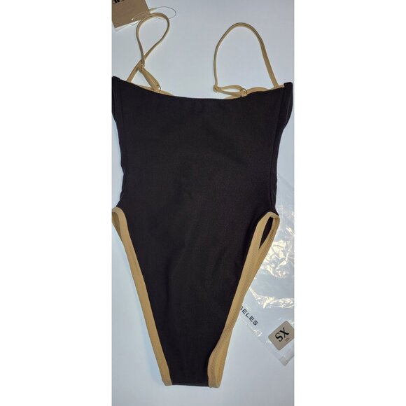 SAME Los Angeles Swim Womens One Piece Faux Suede Black/ beige XS Underwire - Picture 6 of 7